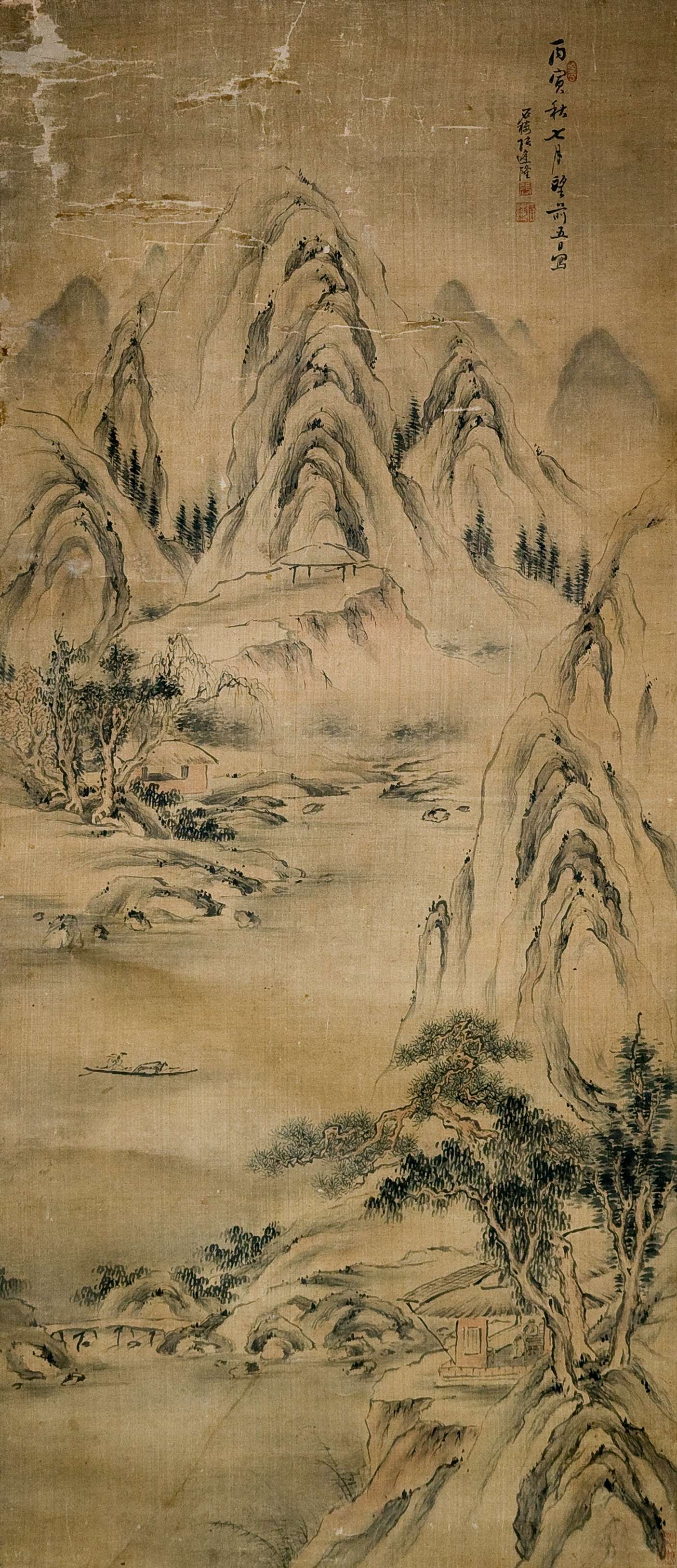 清中期张石楼山水轴 绢本114.5X48.5cm.jpg